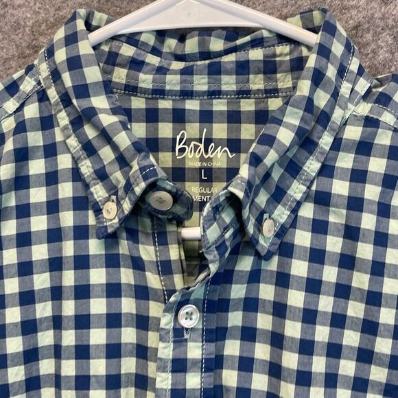 BODEN Shirt Men's Large Blue Green Check Long Sleeve Button Down Collared Work - Picture 4 of 16